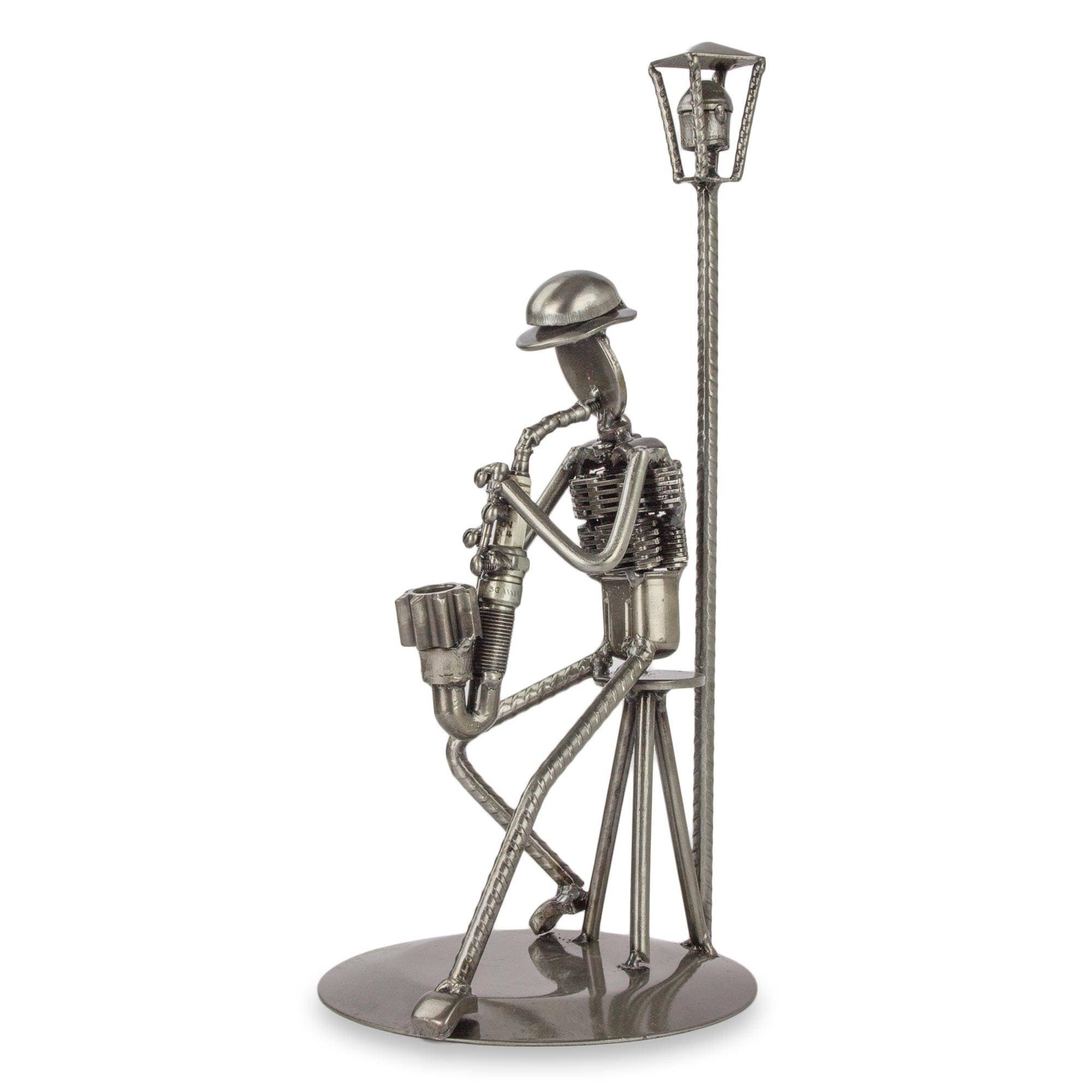 Handmade Sax On The Corner Auto Part Sculpture Mexico 42 X 17 X 17