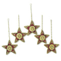 Handmade Scarlet Stars Beaded Ornaments Set Of 5 N A