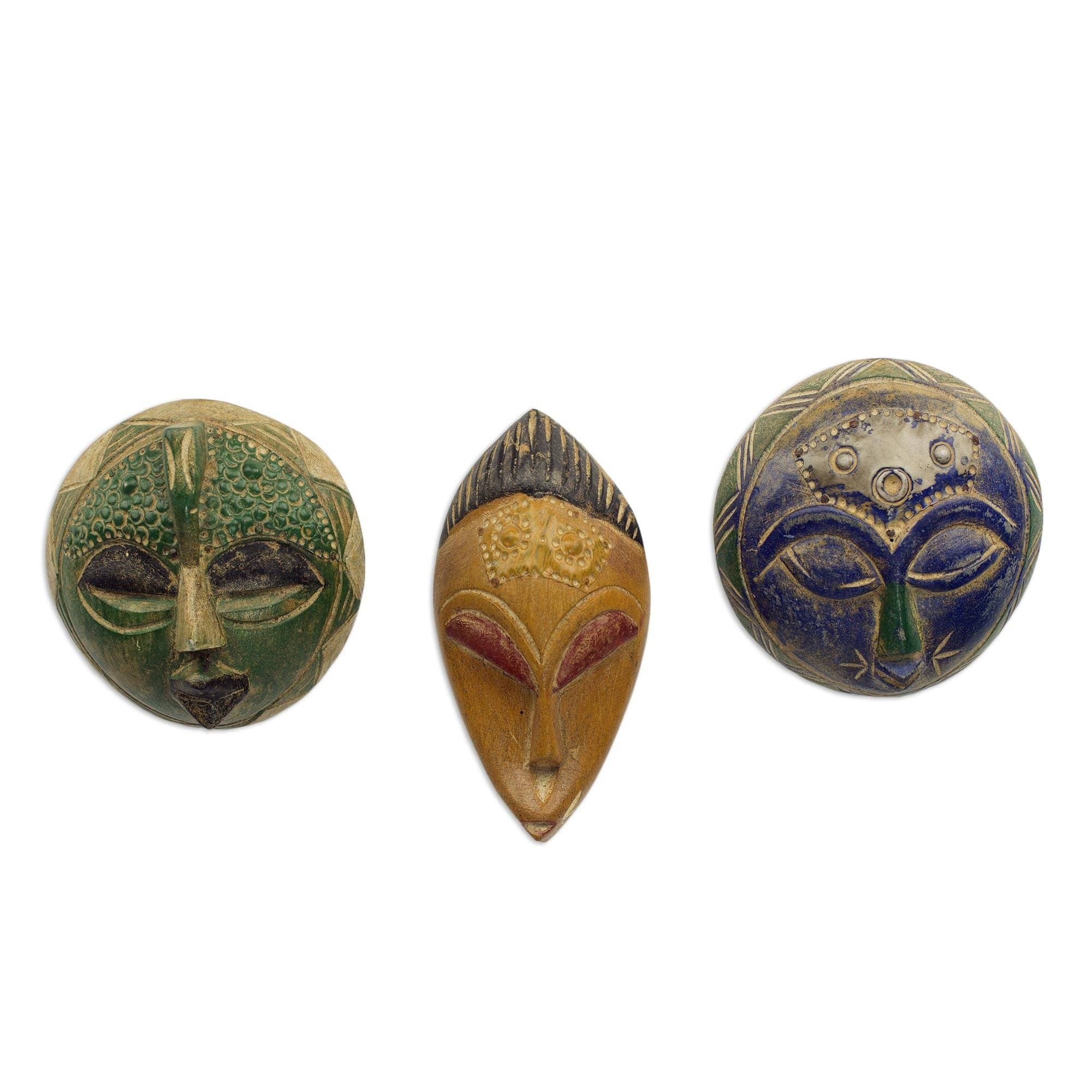 Handmade Sefam African Wood Masks Ghana