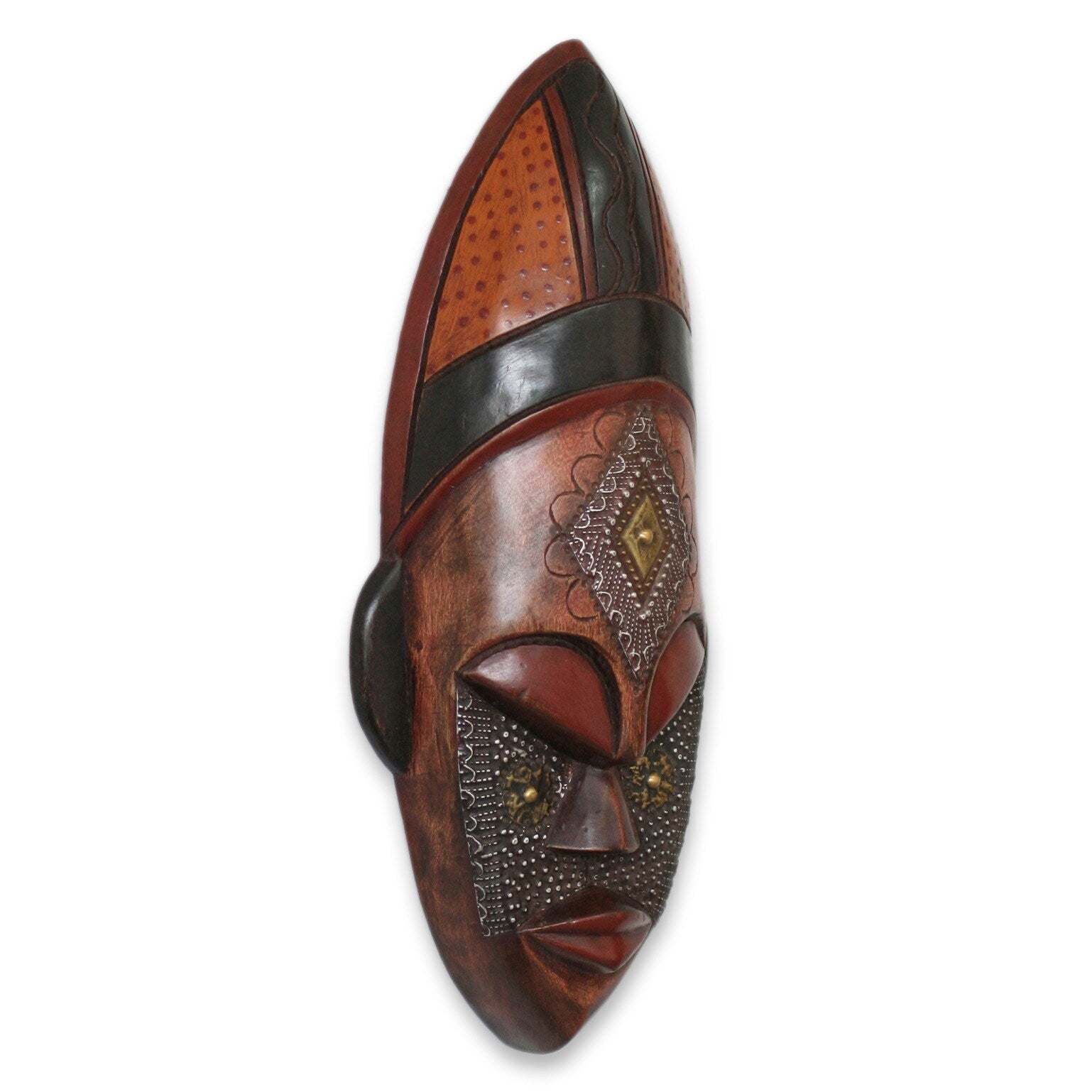 Dan Beauty Womans Serene Face Tribal Artwork Multicolor Sese Wood With Brass And Aluminum Carved African Wall Art Mask Ghana