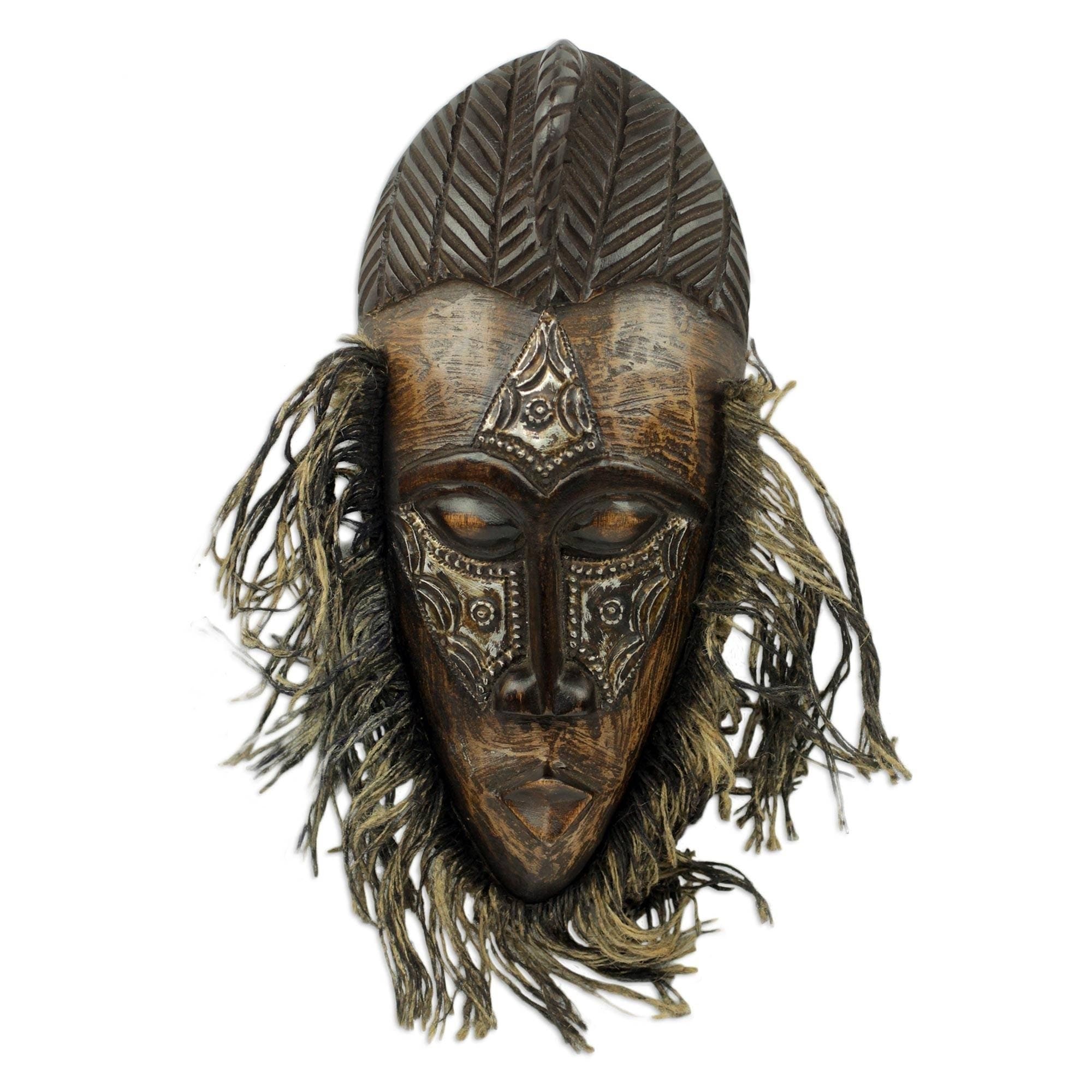 Handmade Sese Wood Aluminum Frafra Dancer Mask Ghana Brown