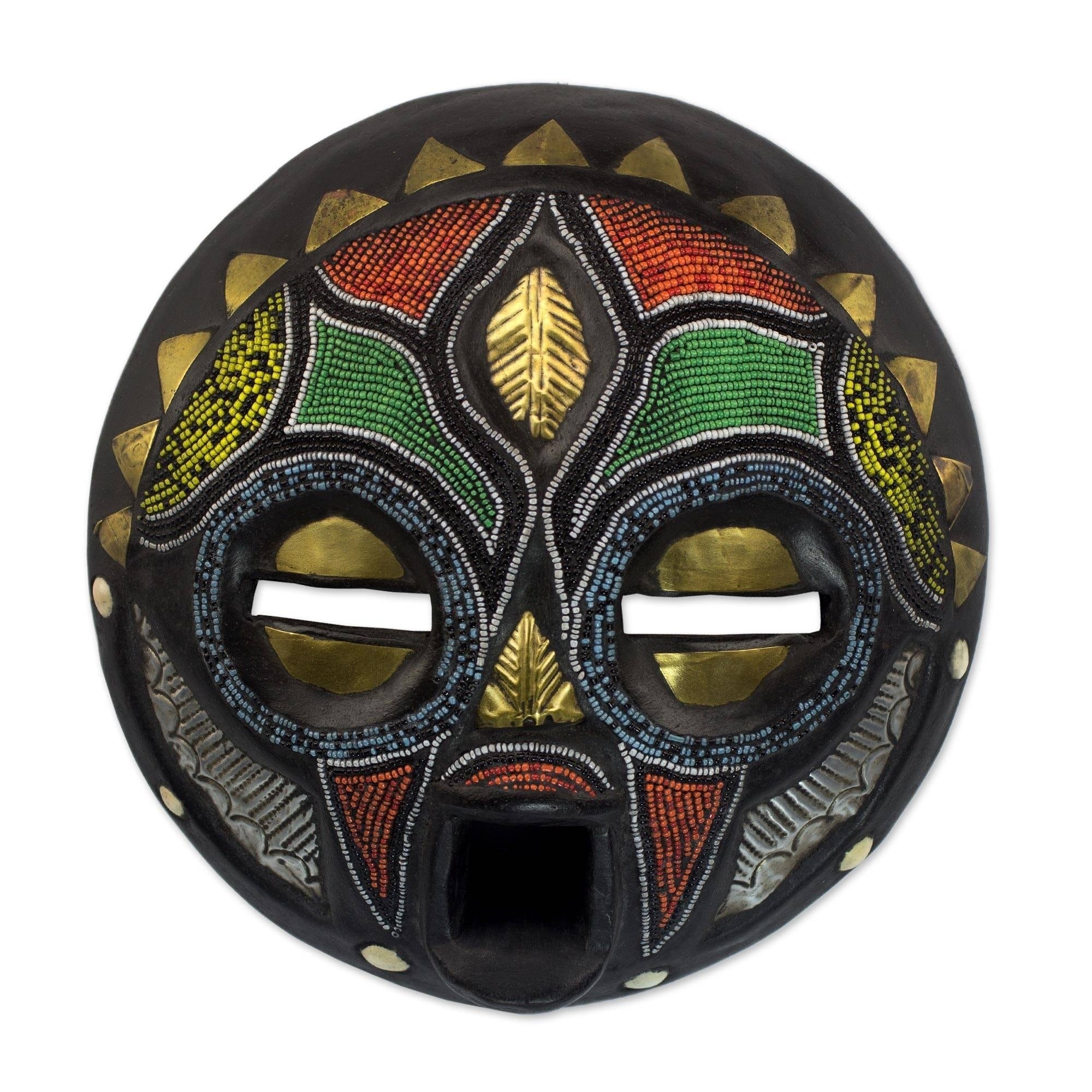 Handmade Sese Wood Girl Grows Up African Mask Ghana Blue Green Red Yellow