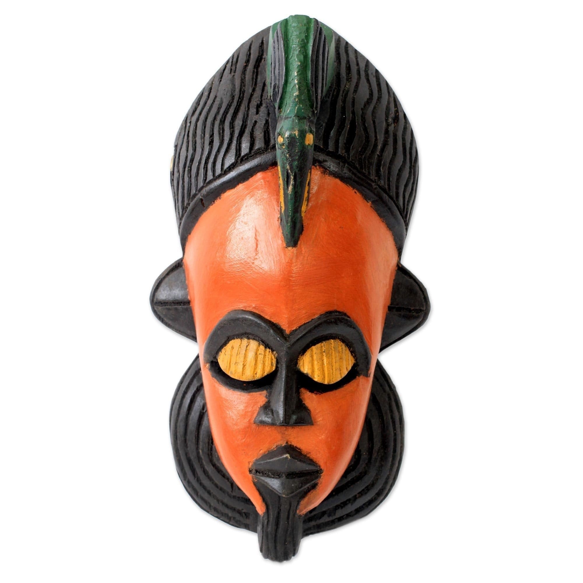 Handmade Sese Wood Painted Bird African Wall Mask Ghana