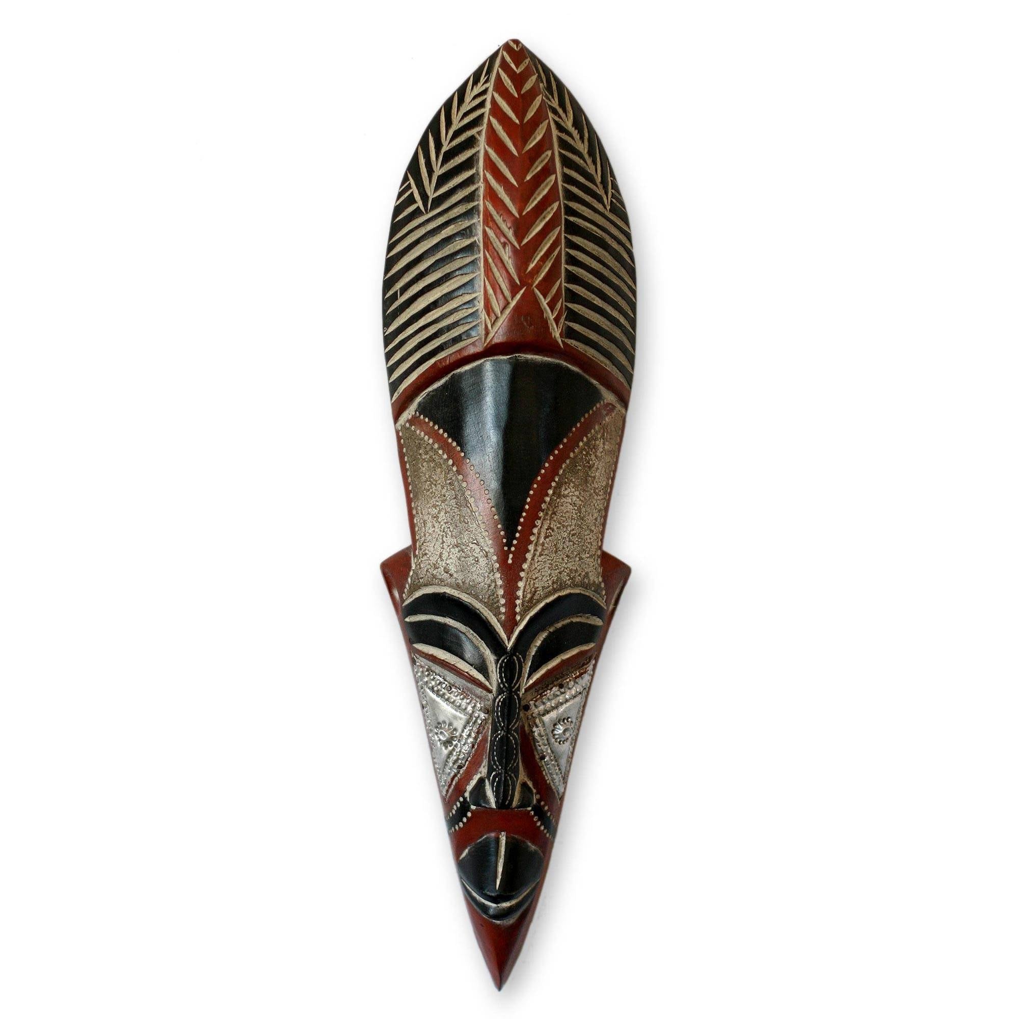 Handmade Sese Wood Dancing Maiden African Mask Ghana Brown Black