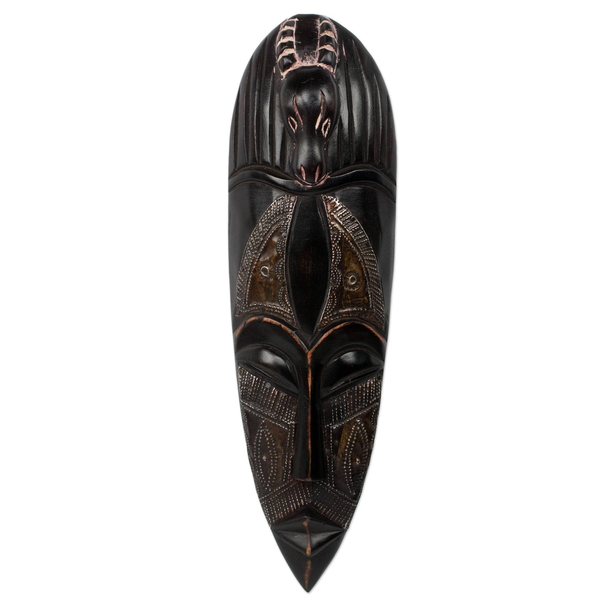 Handmade Sese Wood And Aluminum Steal Not African Mask Ghana Brown