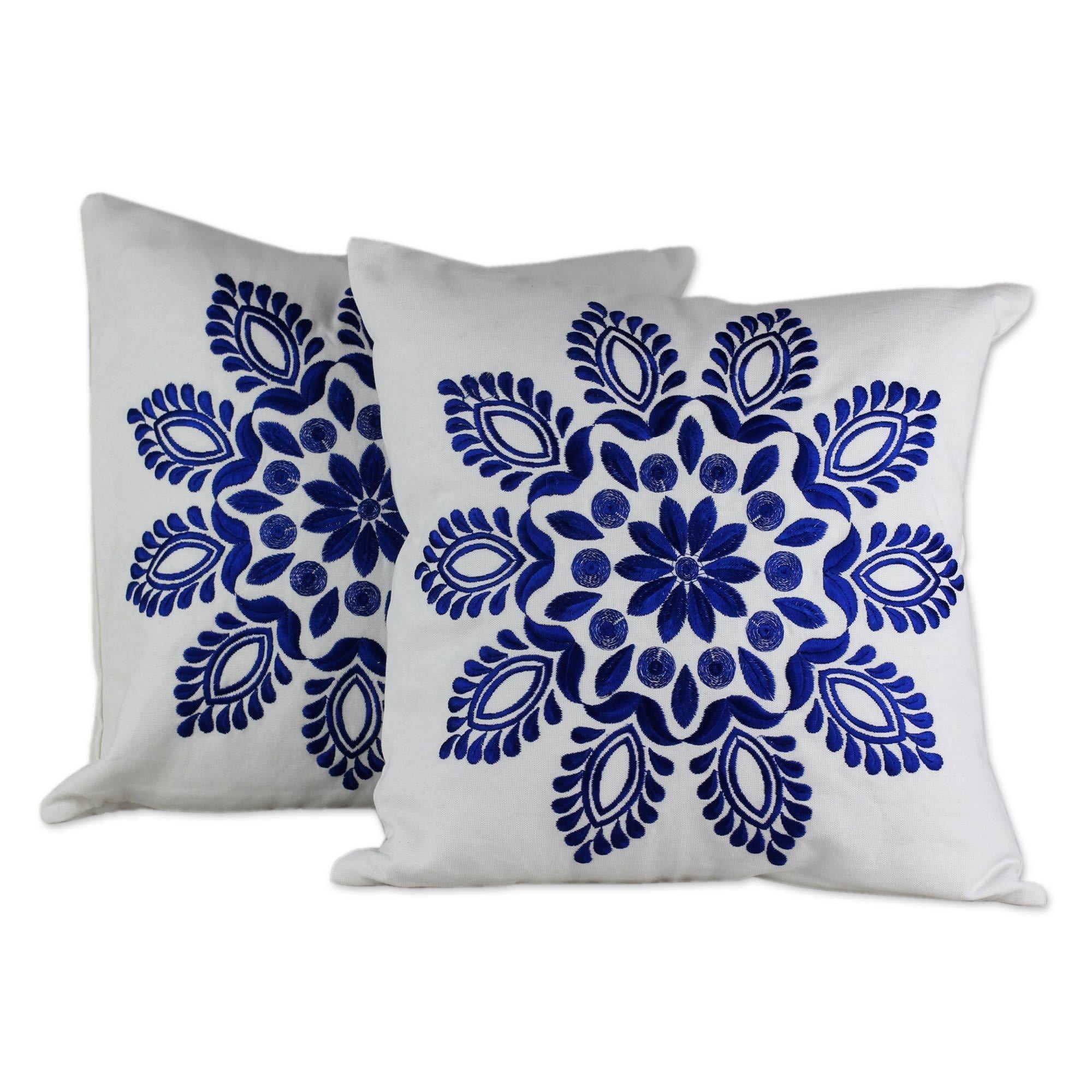 Handmade Set Of 2 Cotton Blue Delhi Splendor Cushion Covers India