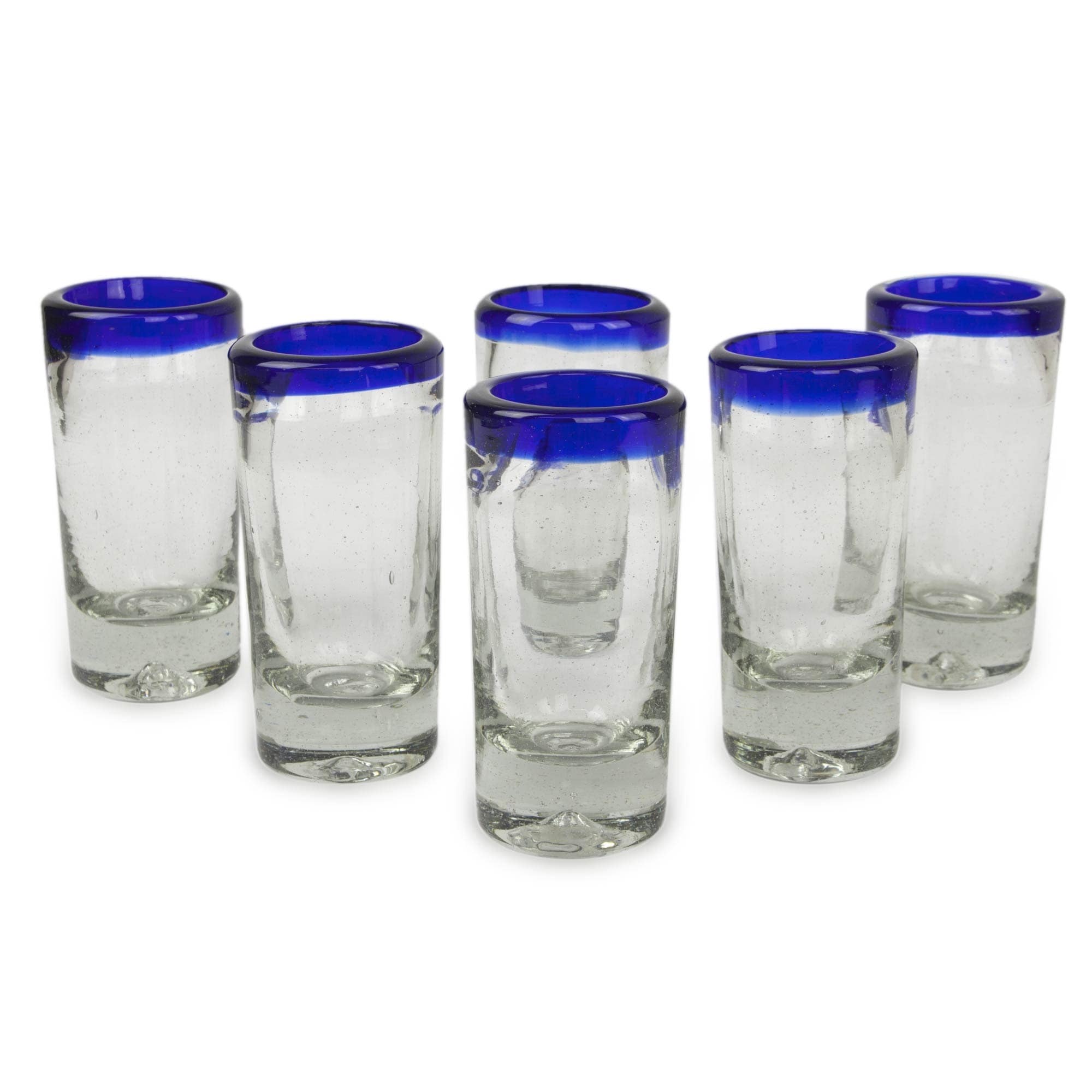 Handmade Set Of 6 Tequila Blues Tequila Glasses Mexico