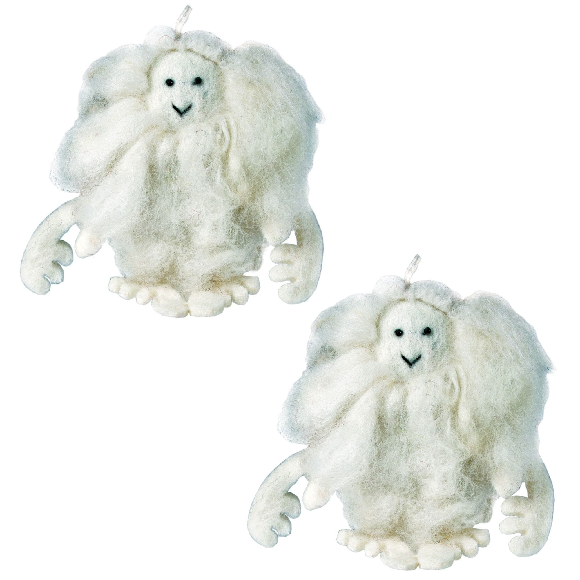 Handmade Set Of Two White Yeti Holiday Ornaments Nepal