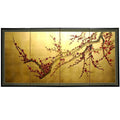 Handmade Silk And Wood 36 Inch Plum Tree On Gold Leaf Wall Hanging China