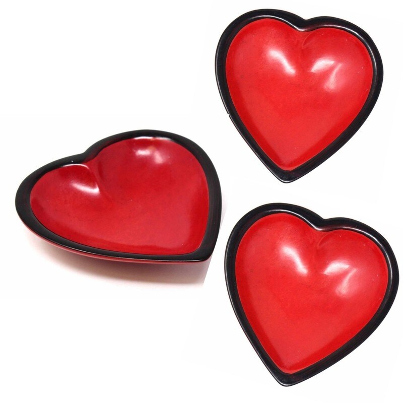 Handmade Small Soapstone Heart Bowls Set Of 3 Kenya