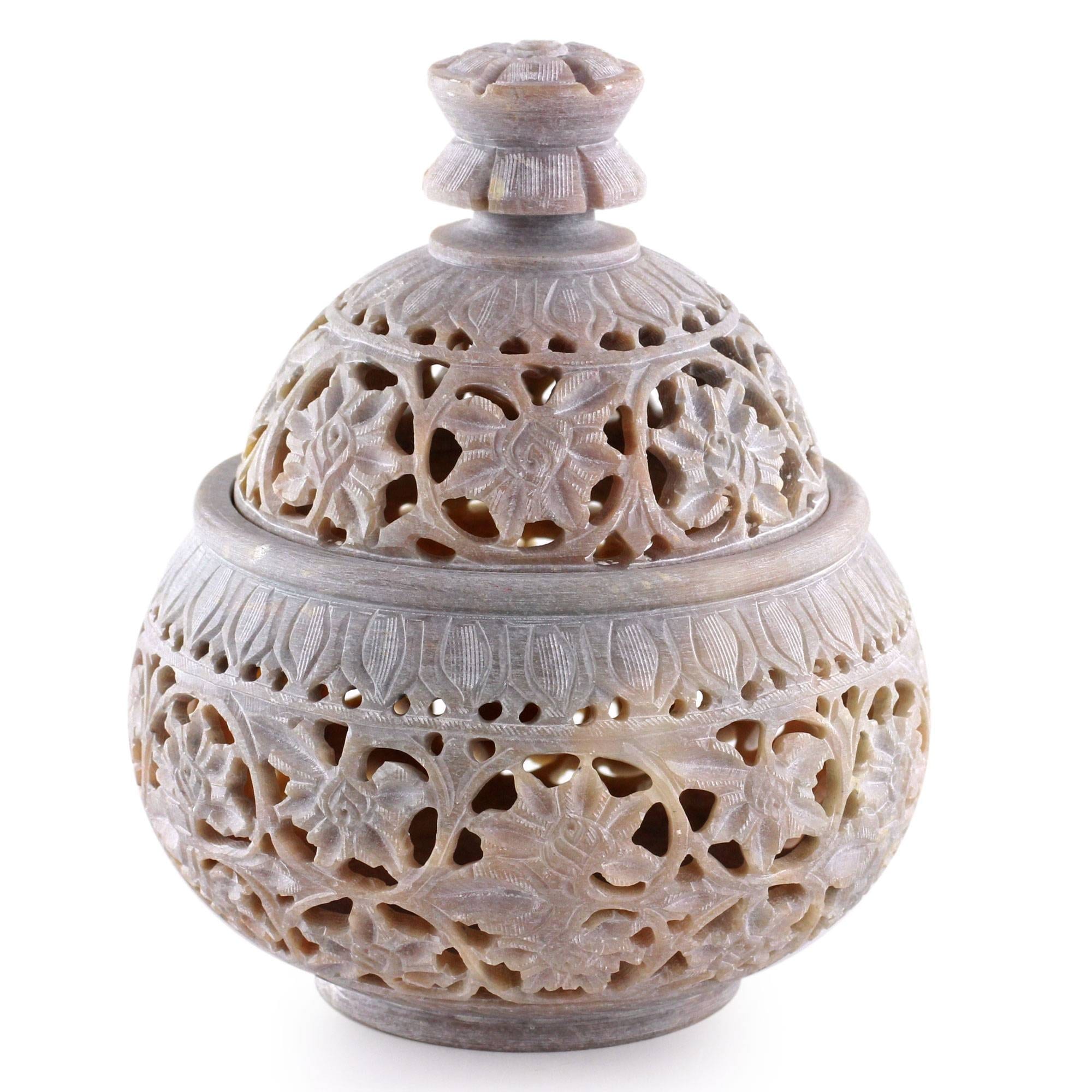 Soapstone Ivy And Lace Jar Handmade In India