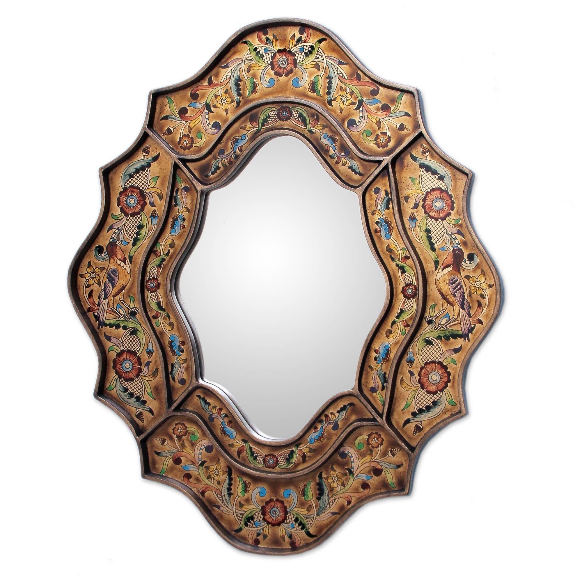 Handmade Song Of Spring Wooden Frame Mirror Peru Brown Multi