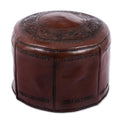 Handmade Spanish Elegance Tooled Leather Ottoman Pouf Peru