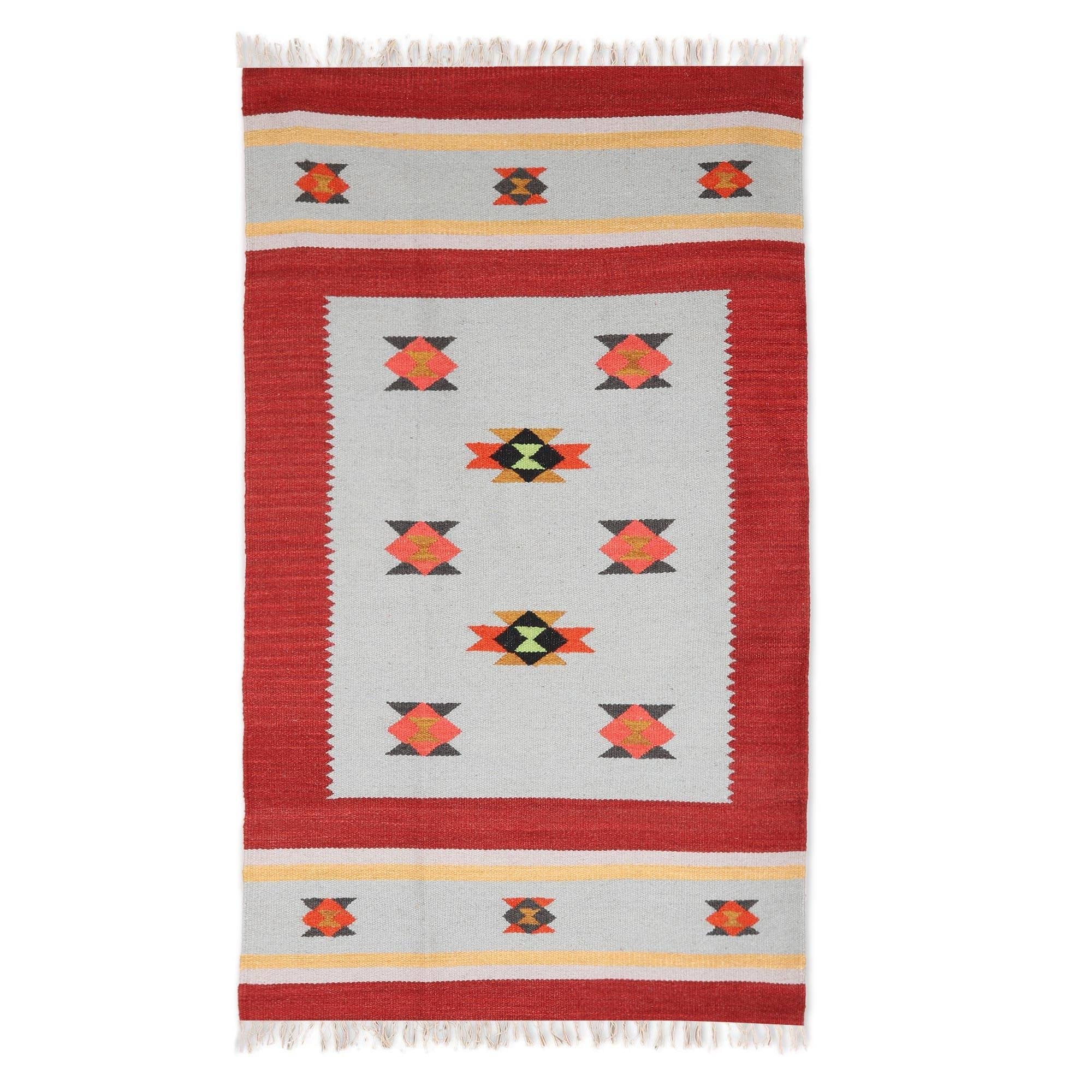 Handmade Starry Frame Wool Area Rug India Big