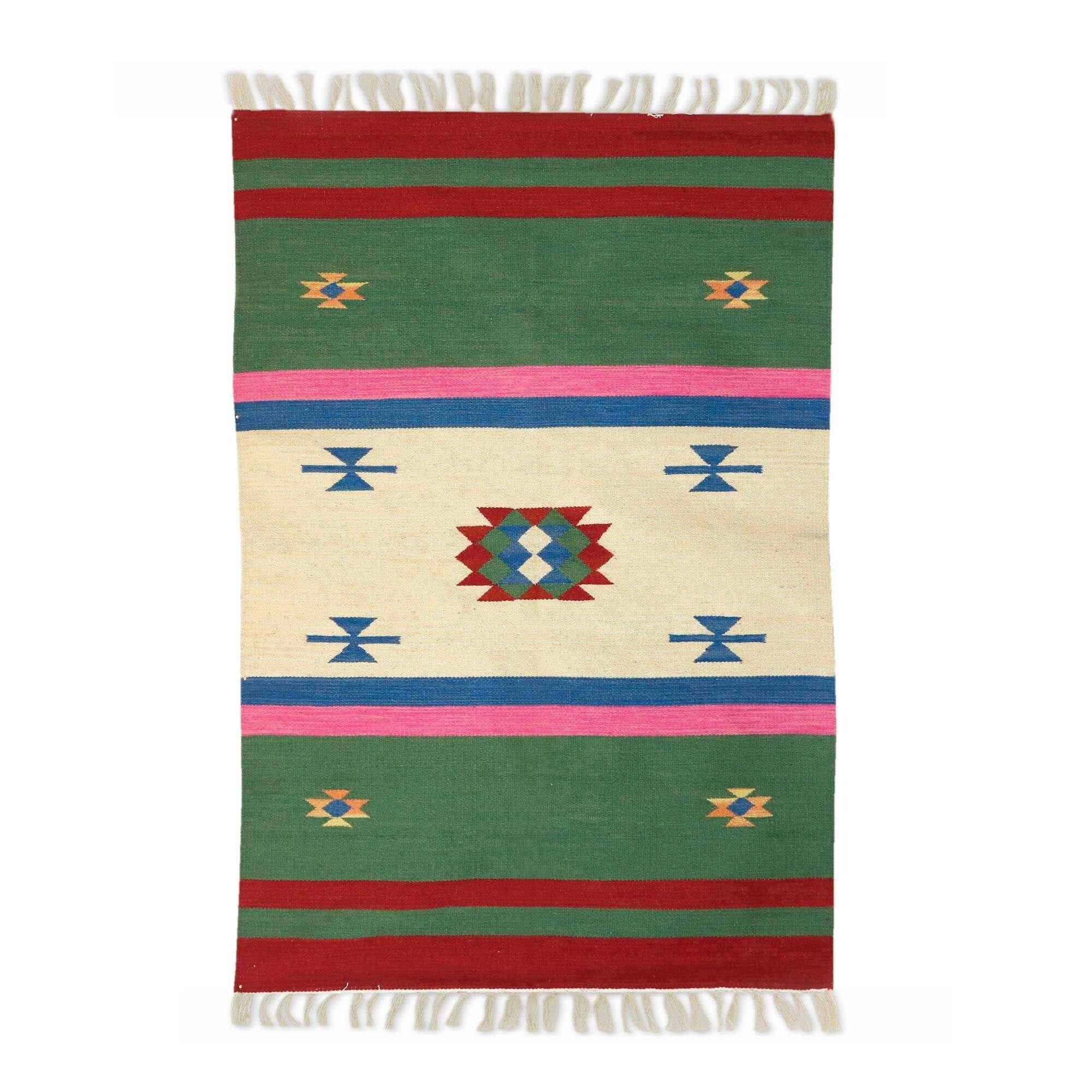 Handmade Starry Garden Wool Area Rug India Big