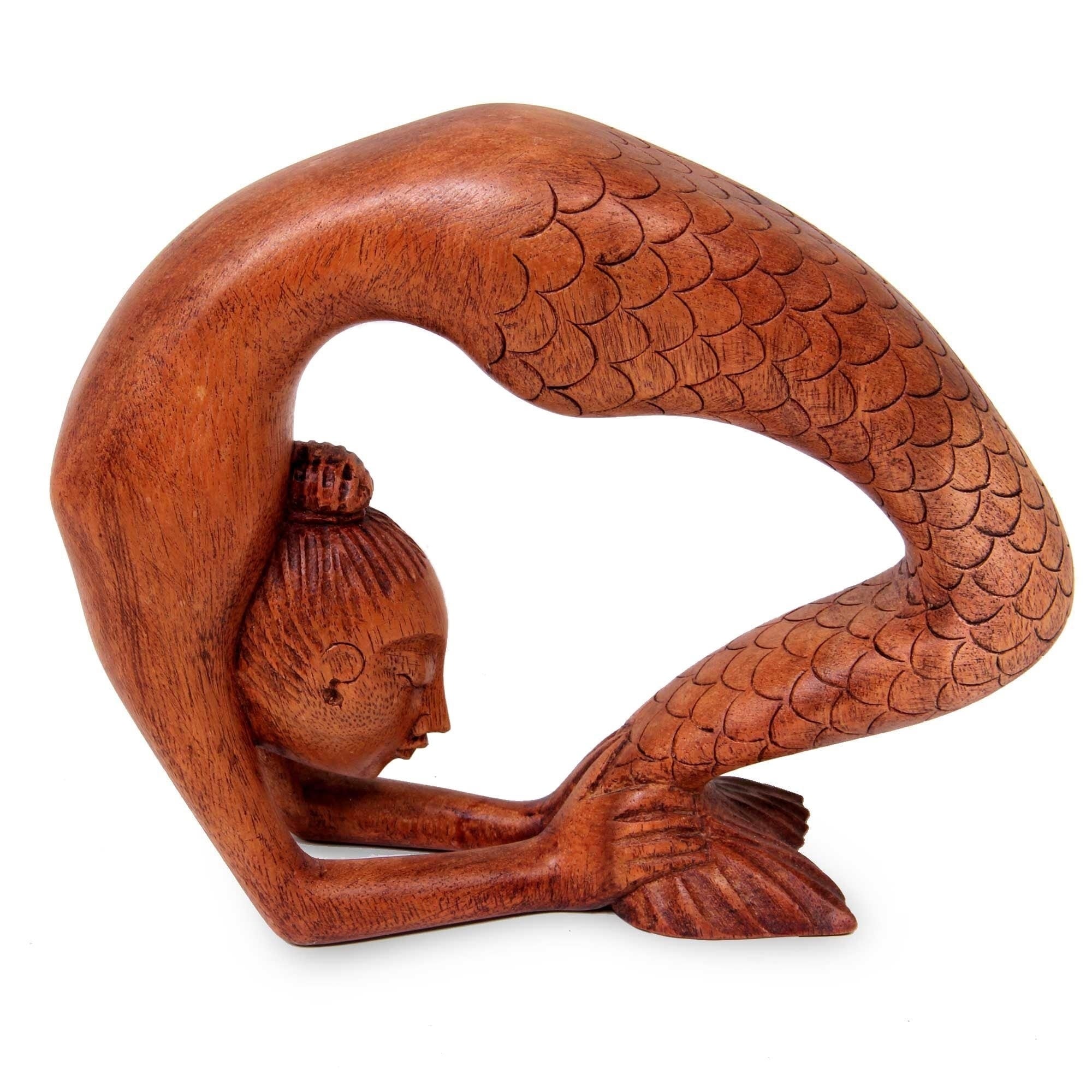 Handmade Suar Wood Setu Bandha Sirsasana Mermaid Sculpture Indonesia