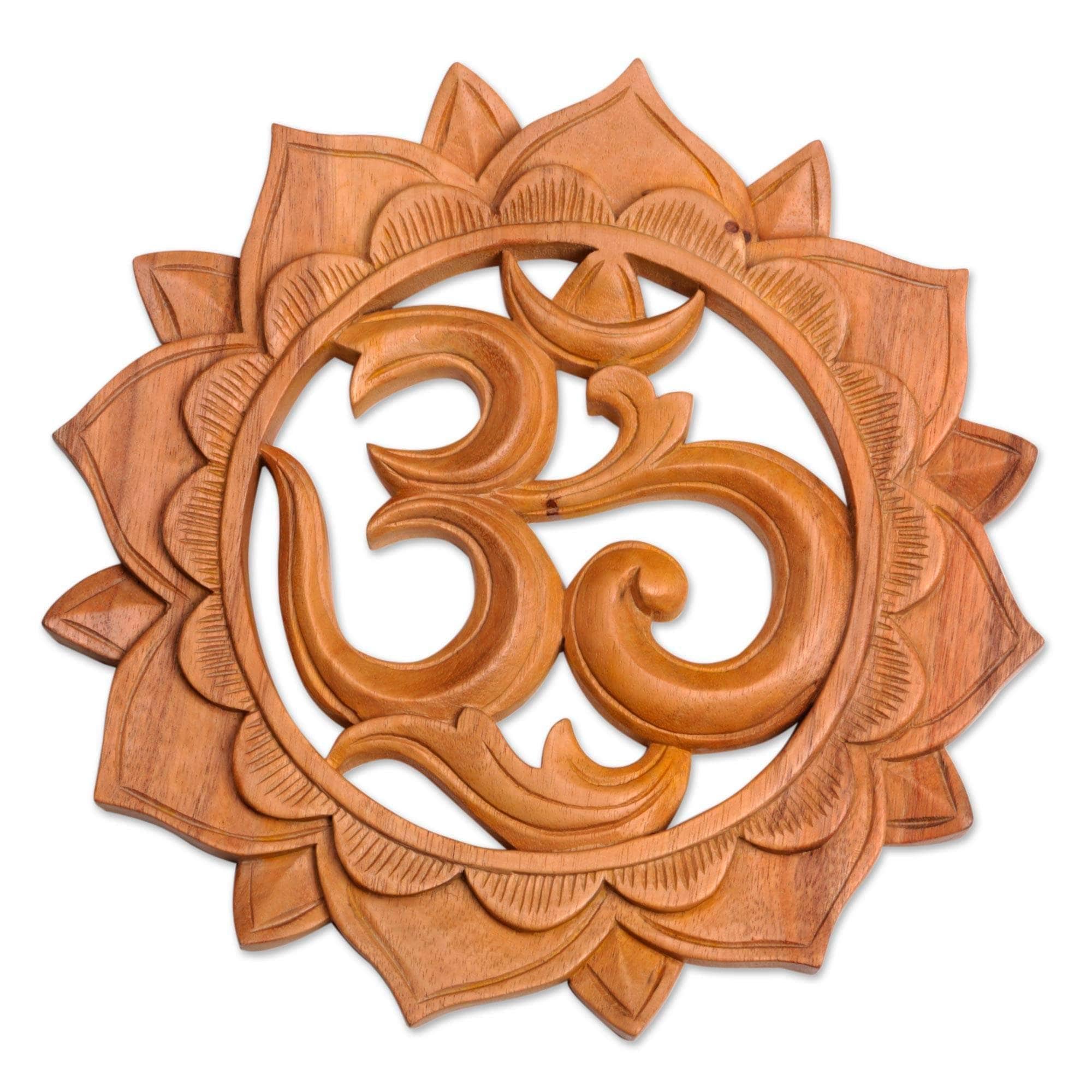 Handmade Sunflower Om Wood Relief Panel Indonesia