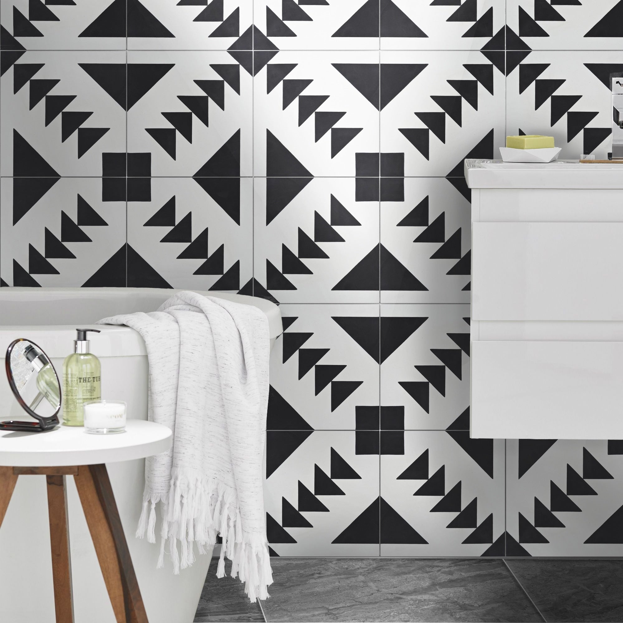 Marakech In Black And White Handmade 8X8 In Moroccan Tile Pack Of 12