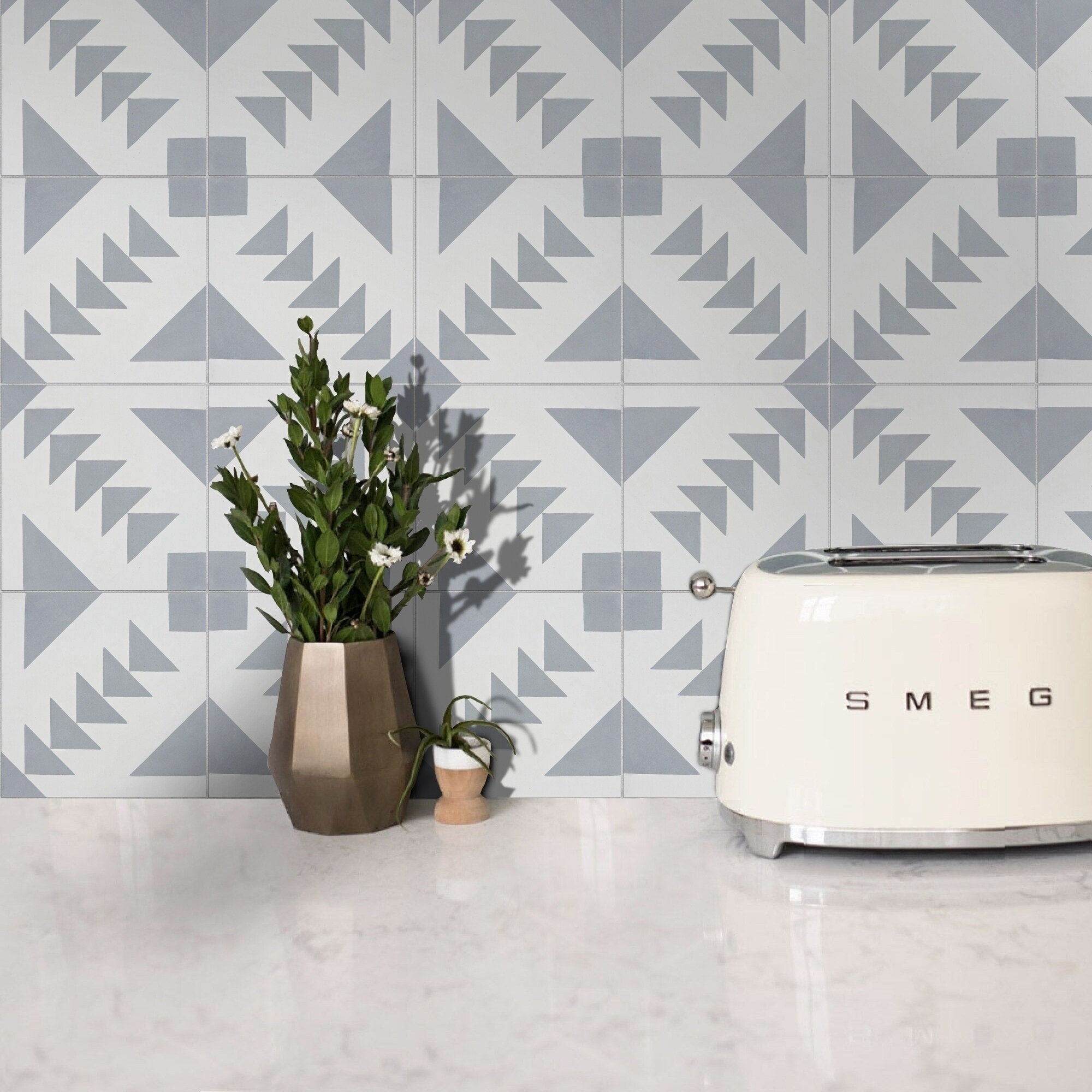 Tadla In Grey And White Handmade 8X8 In Moroccan Tile Pack 12