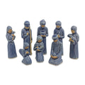 Handmade Thai Holy Birth In Blue Celadon Ceramic Nativity Scene Thailand 24 X 21 X 14