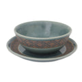 Handmade Thai Weave Inspiration Celadon Ceramic Bowl And Plate Set Thailand 8 X 10