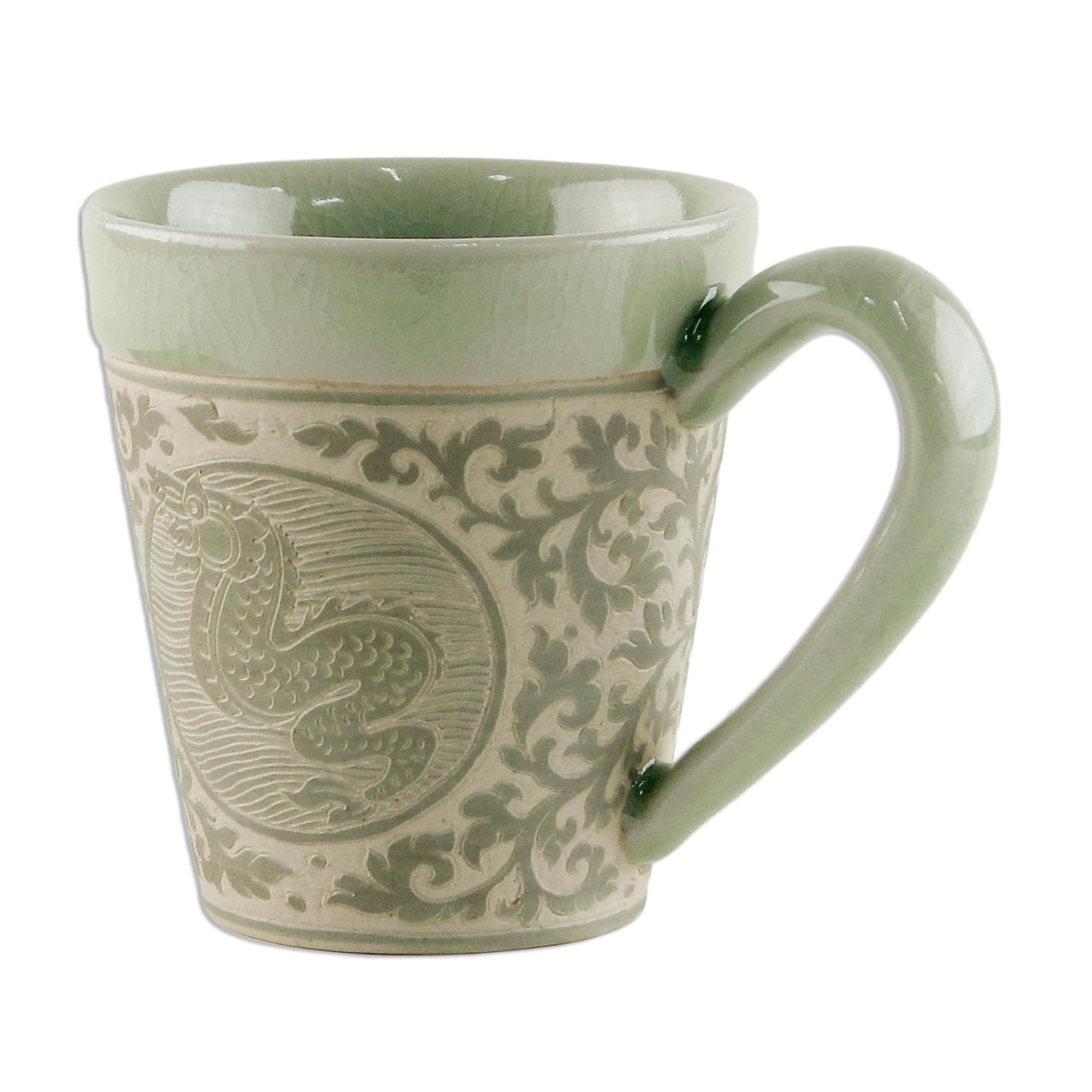 Handmade Thai Zodiac Dragon Celadon Ceramic Mug Thailand
