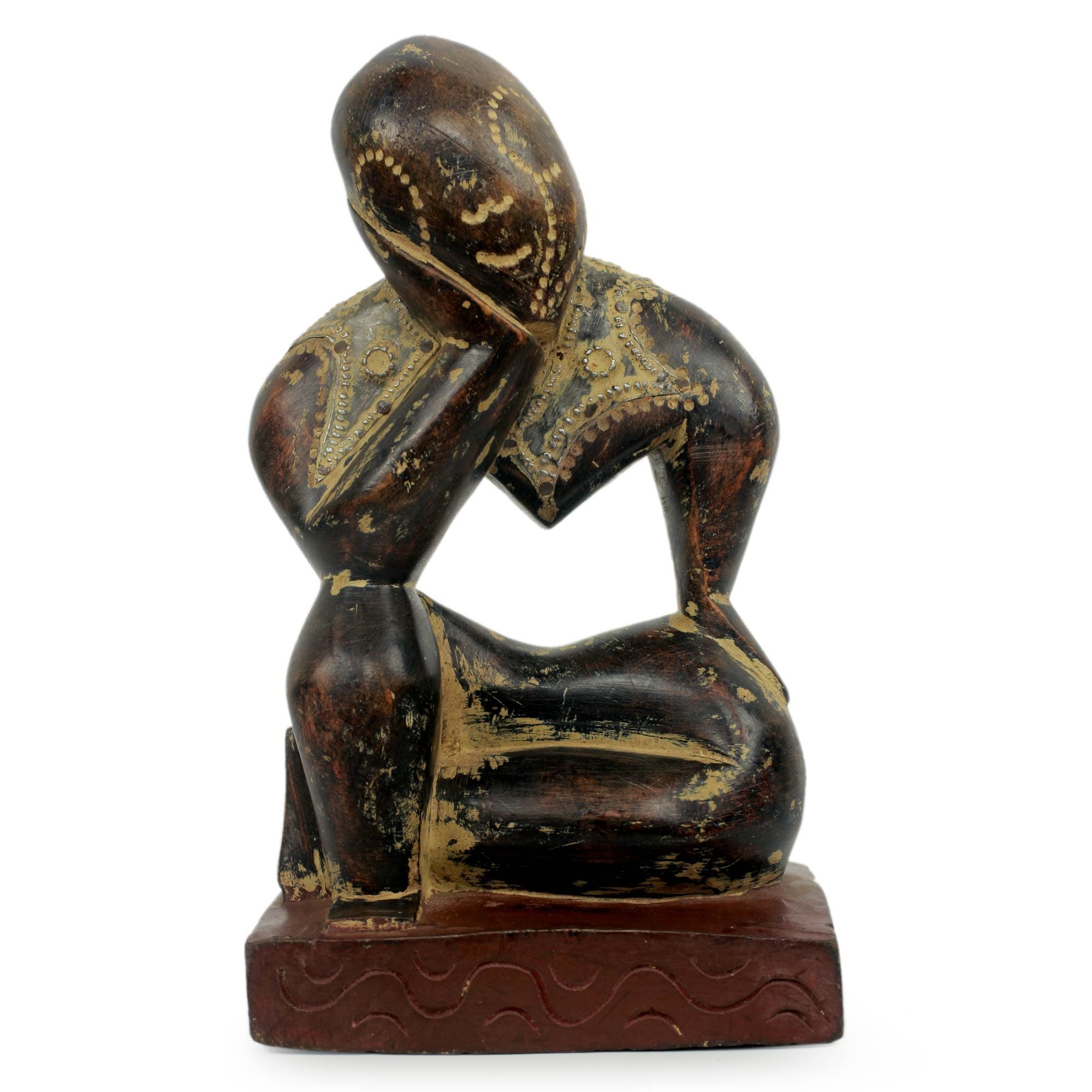 Handmade Thinking Man Wood Sculpture Ghana