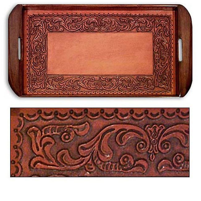 Handmade Tooled Leather Spanish Ivy Serving Tray Peru