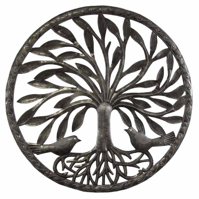 Handmade Tree Of Life With Two Birds Metal Wall Art Haiti