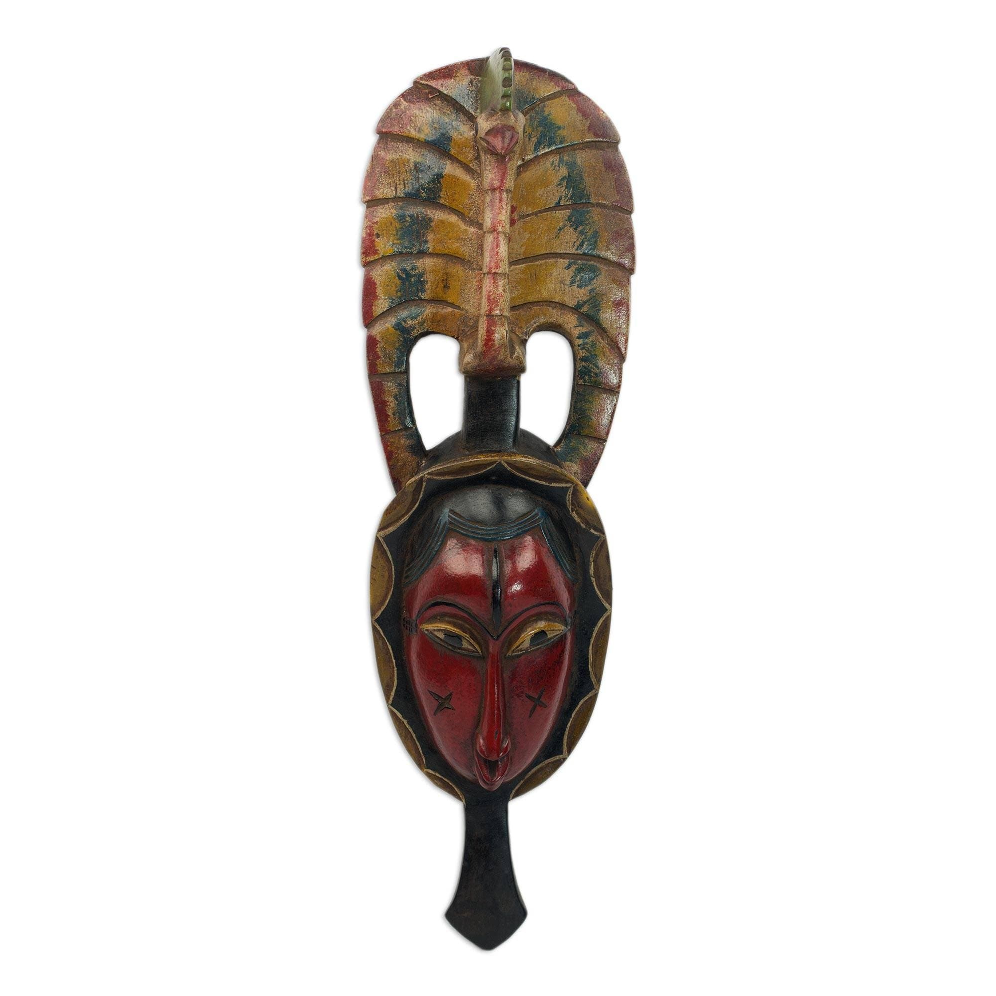 Handmade Tribal Peacock African Wood Mask Ghana