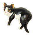 Handmade Tuxedo Cat Relaxes Wood Sculpture Indonesia 4.7 H X 6 W X 3.5 D