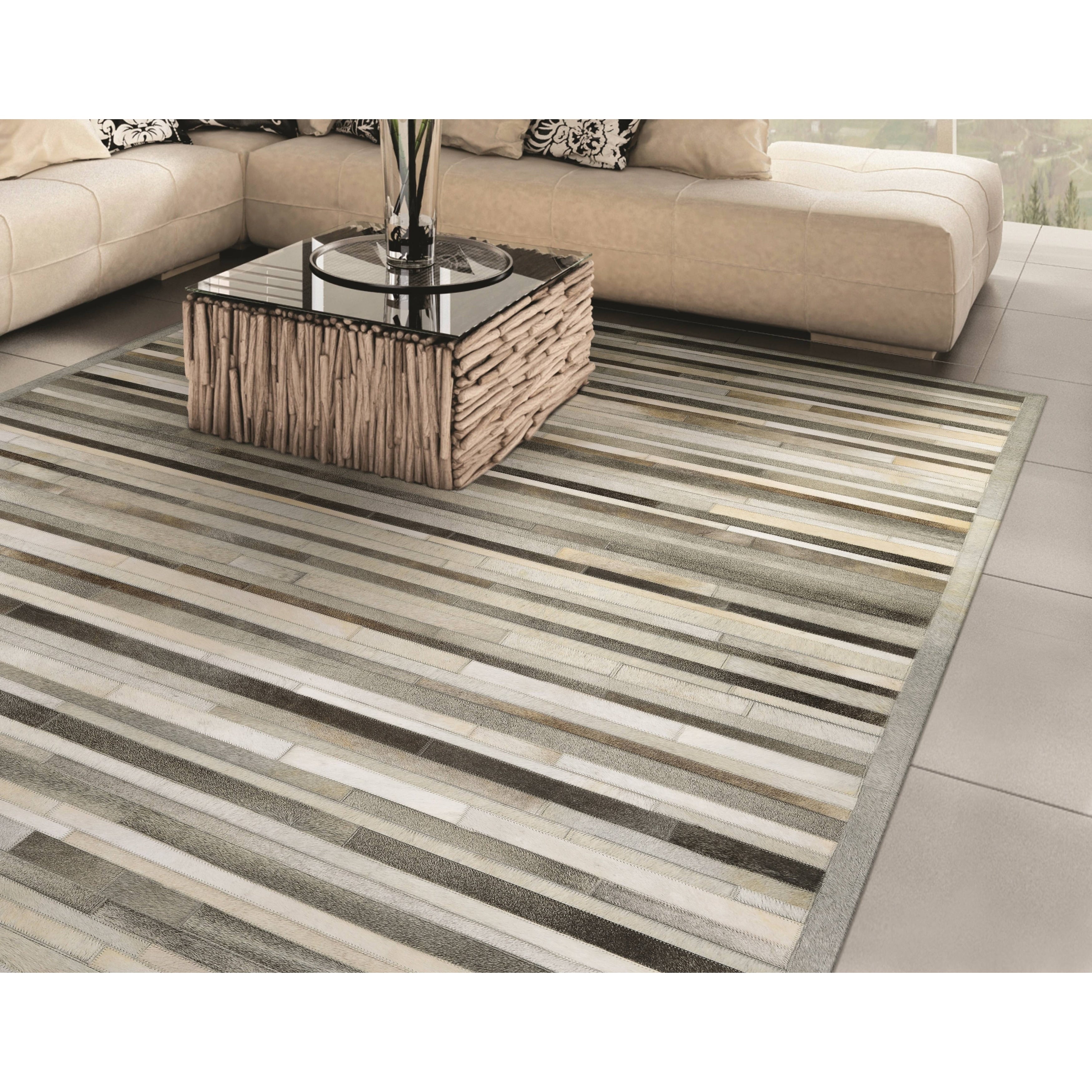 Hand Crafted Vail Willow Ridge Grey Ivory Cowhide Leather Area Rug 8 X 11