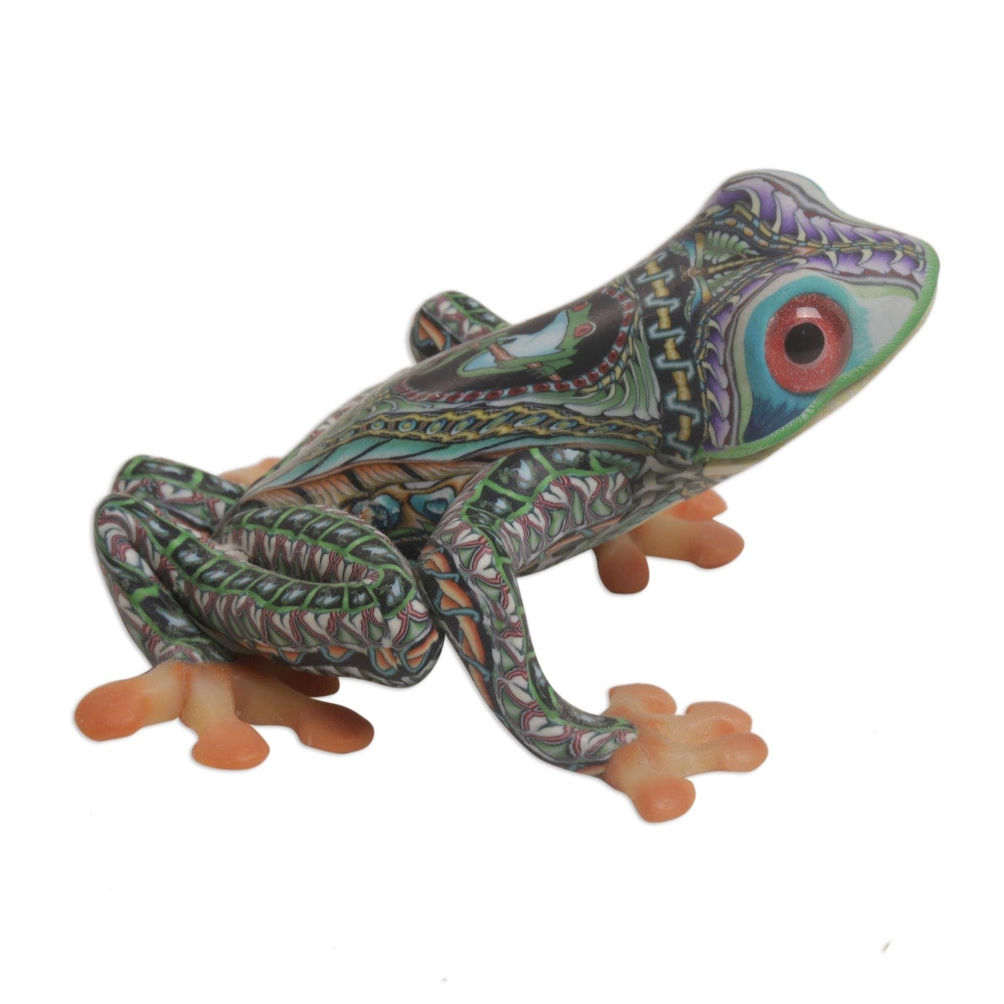 Handmade Vibrant Tree Frog 2.8 Inch Polymer Clay Sculpture Indonesia N A