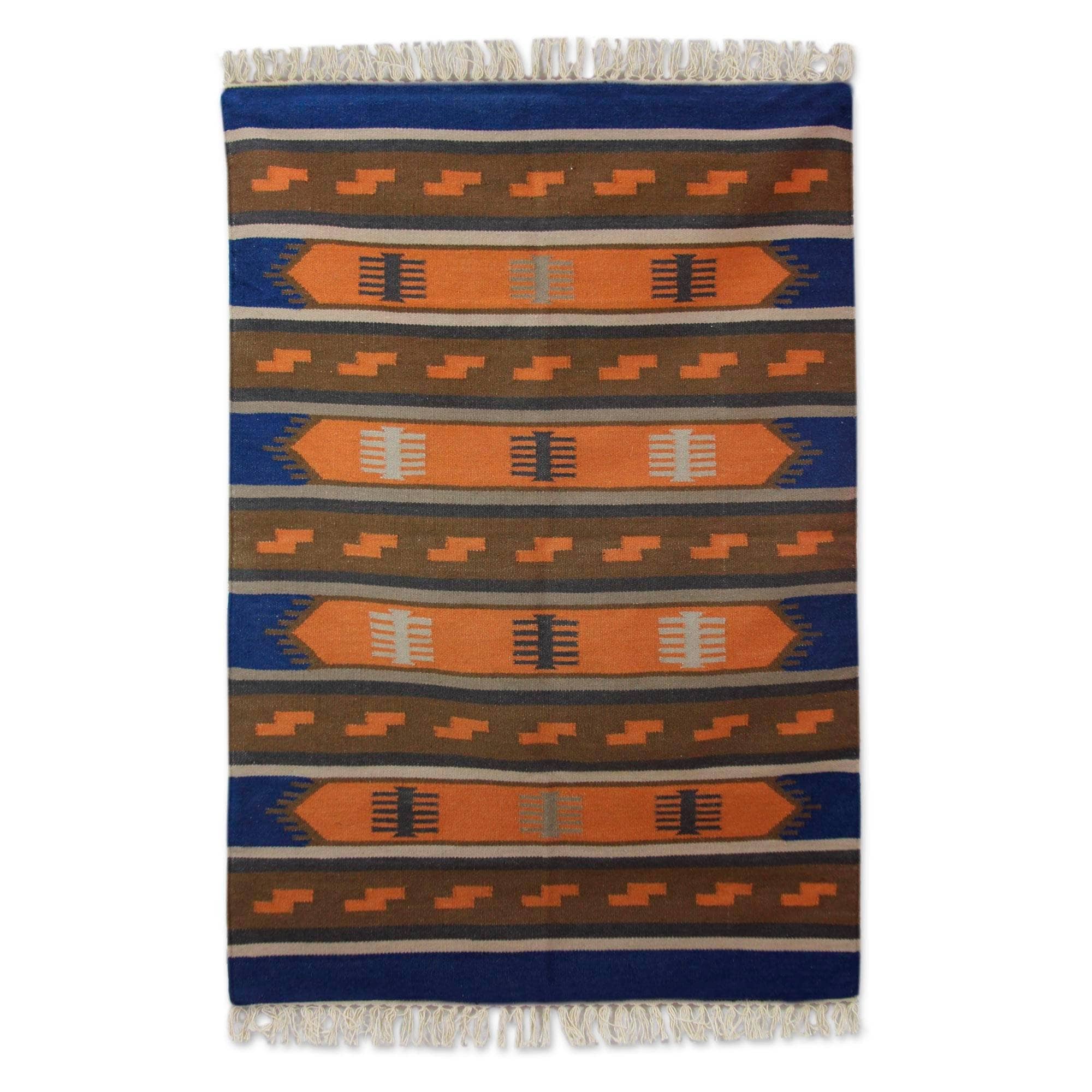Handmade Village Horizon Wool Dhurrie Rug India Big