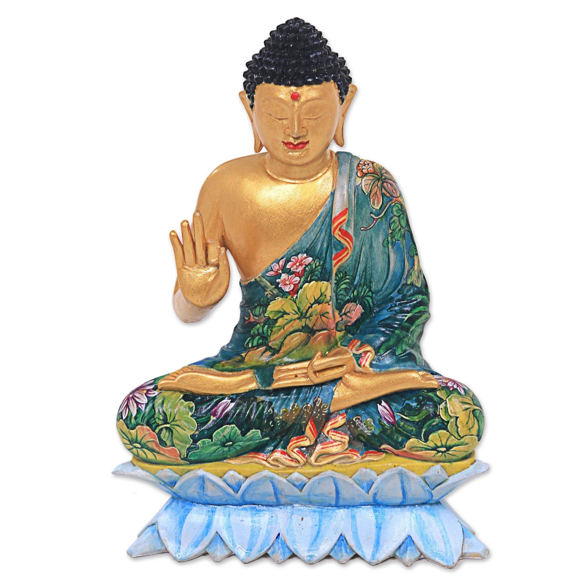Handmade Vitarka Mudra Buddha Wood Sculpture Indonesia 27 X 20 X 14