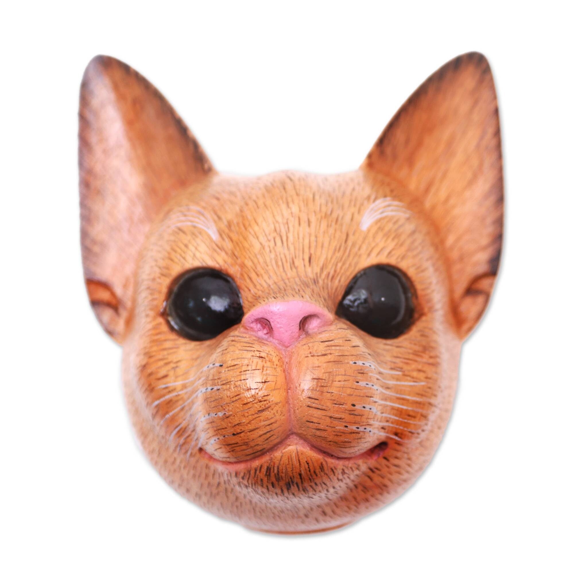 Handmade Watchful Cat Wood Mask Indonesia