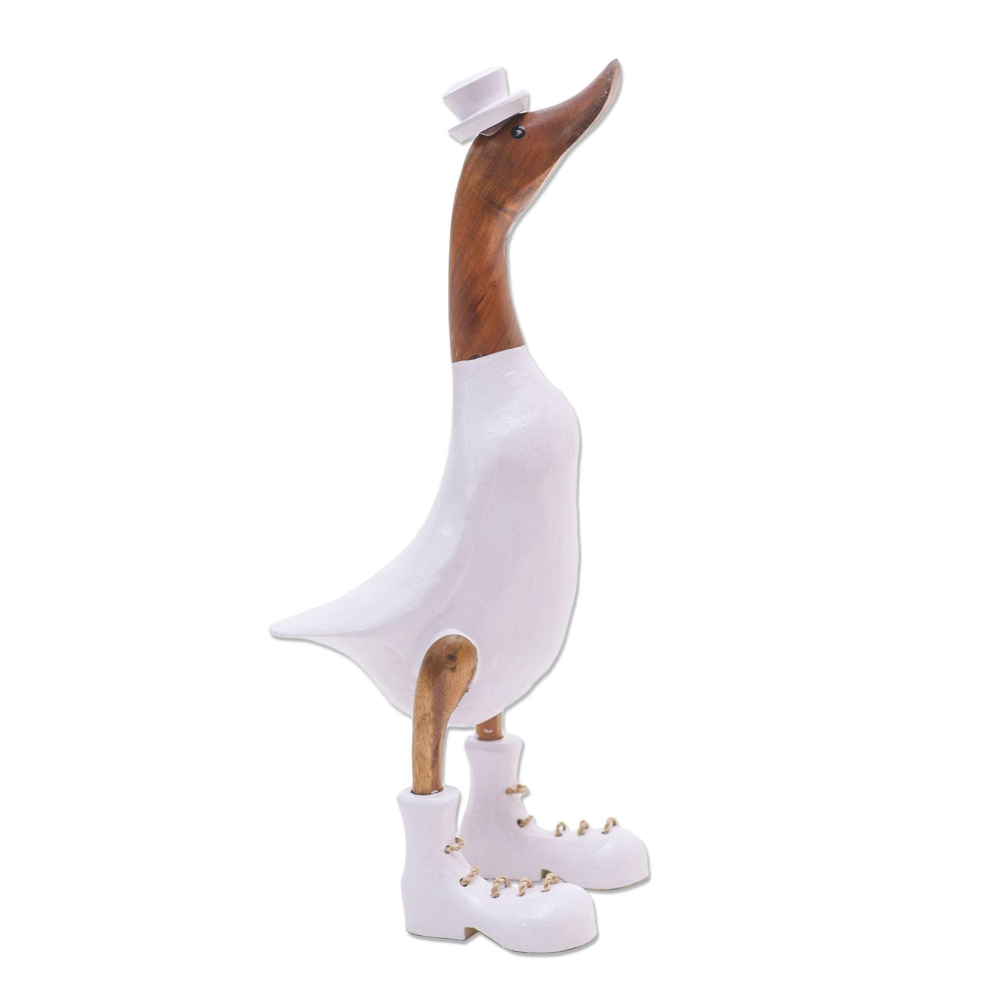 Handmade White Dapper Duck Bamboo Root And Wood Sculpture Indonesia 16.5 H X 5 W X 7 D