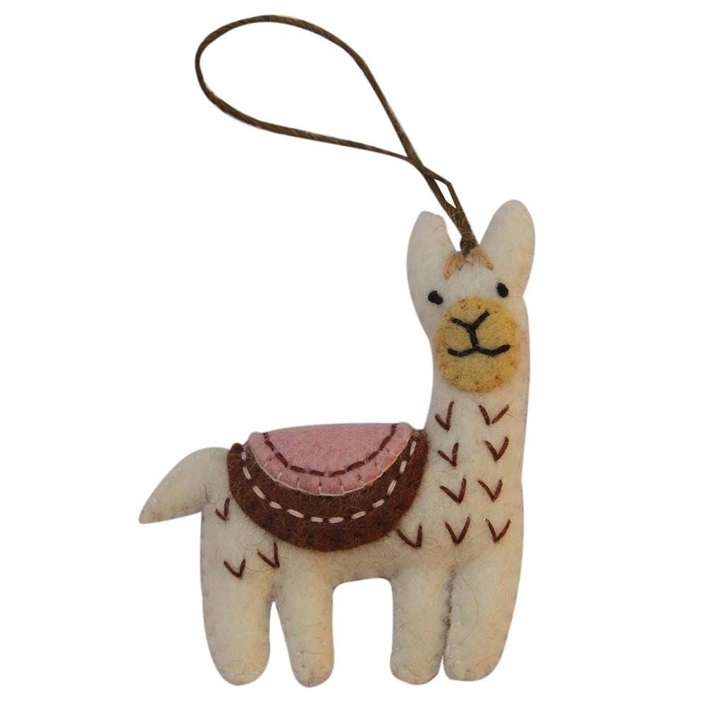 Handmade White Felt Llama Ornament Nepal