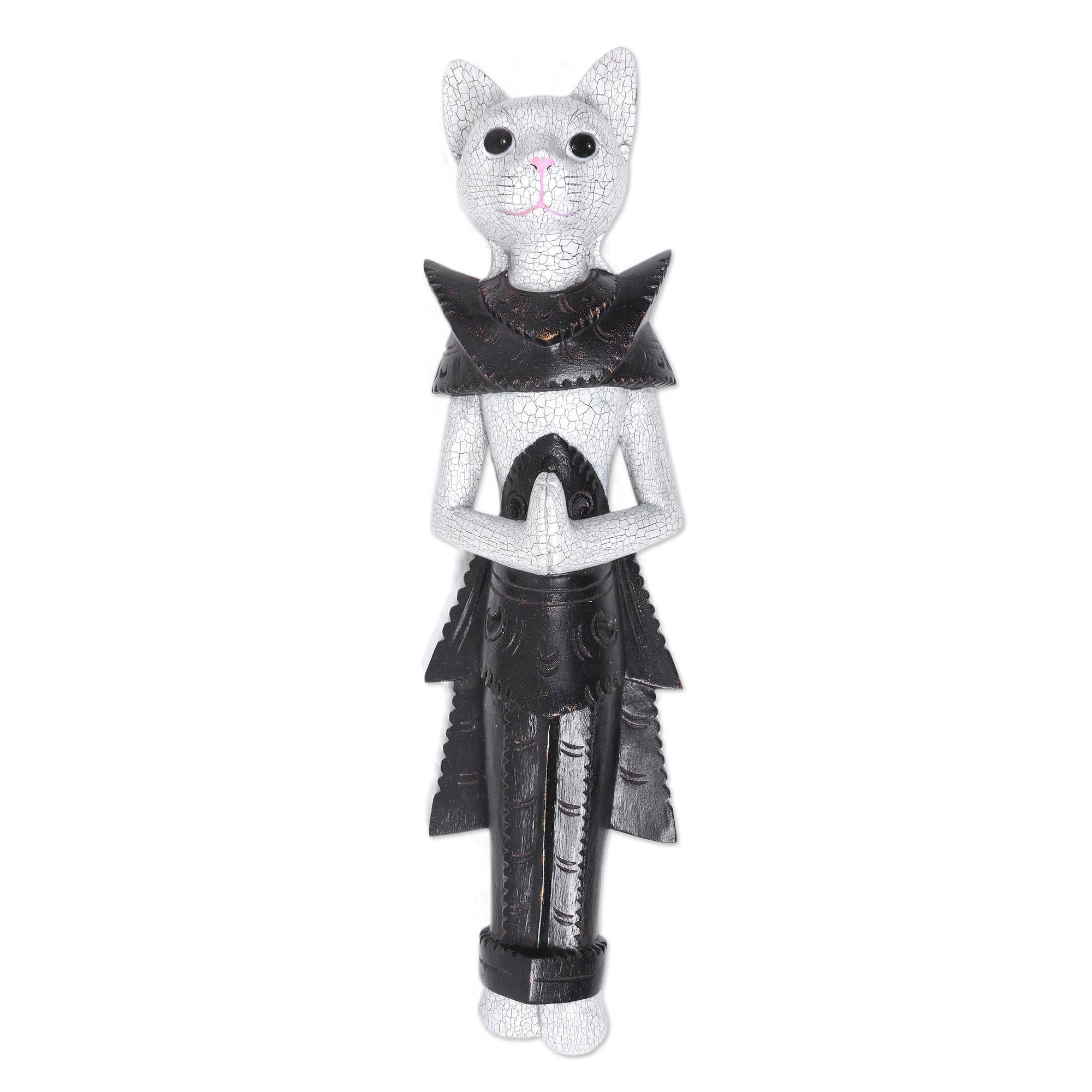 Handmade White Palace Cat Wood Wall Sculpture Indonesia
