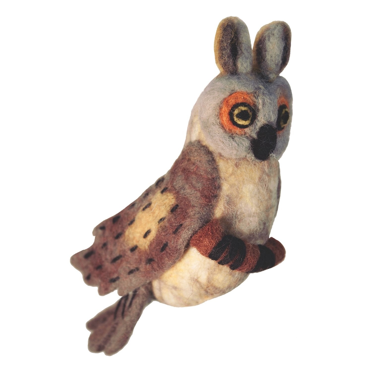 Handmade Wild Woolies Felt Bird Garden Ornament Great Horned Owl Nepal N A