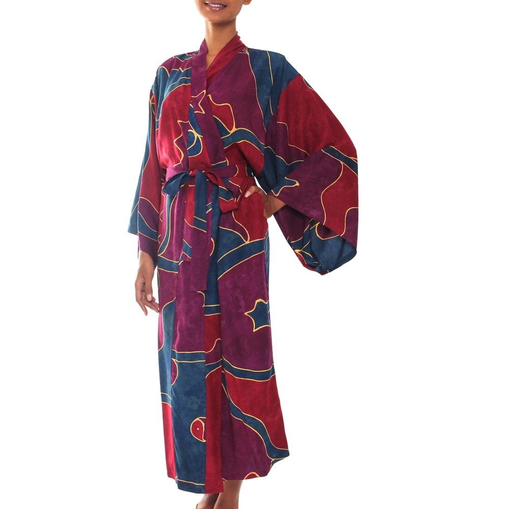 Handmade Womens Batik Exotic Blue Robe Indonesia