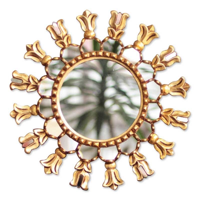 Handmade Fleur De Lis Style Artisan Home Decor Mohena Wood Accent Decorative Gold Hall Bedroom Bathroom Wall Mirror Peru N A