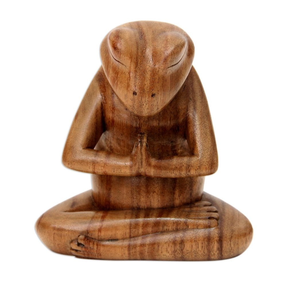 Handmade Wood Sculpture Asana Pose Yoga Frog Indonesia