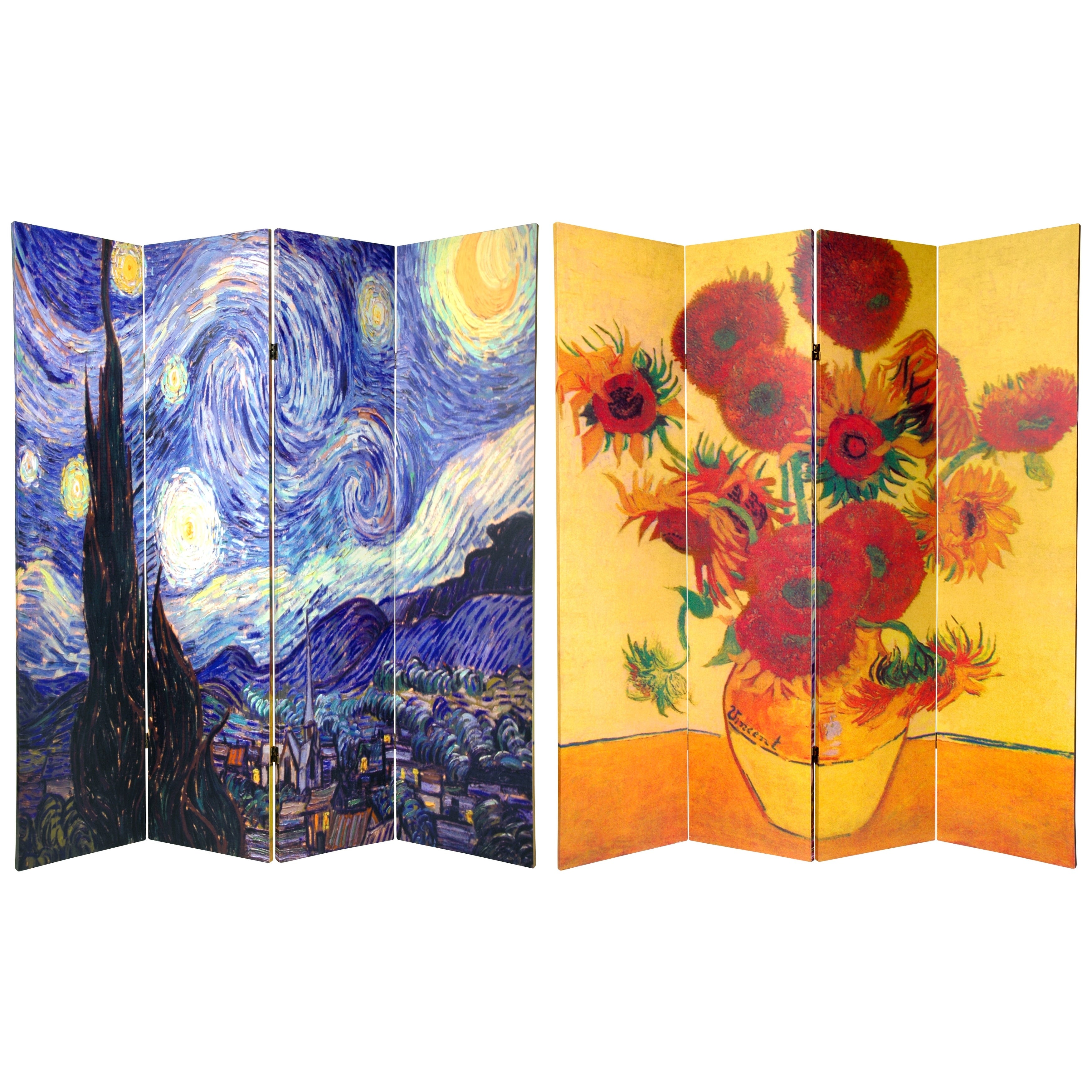 Handmade Wood And Canvas 6 Foot Double Sided Van Gogh Room Divider China