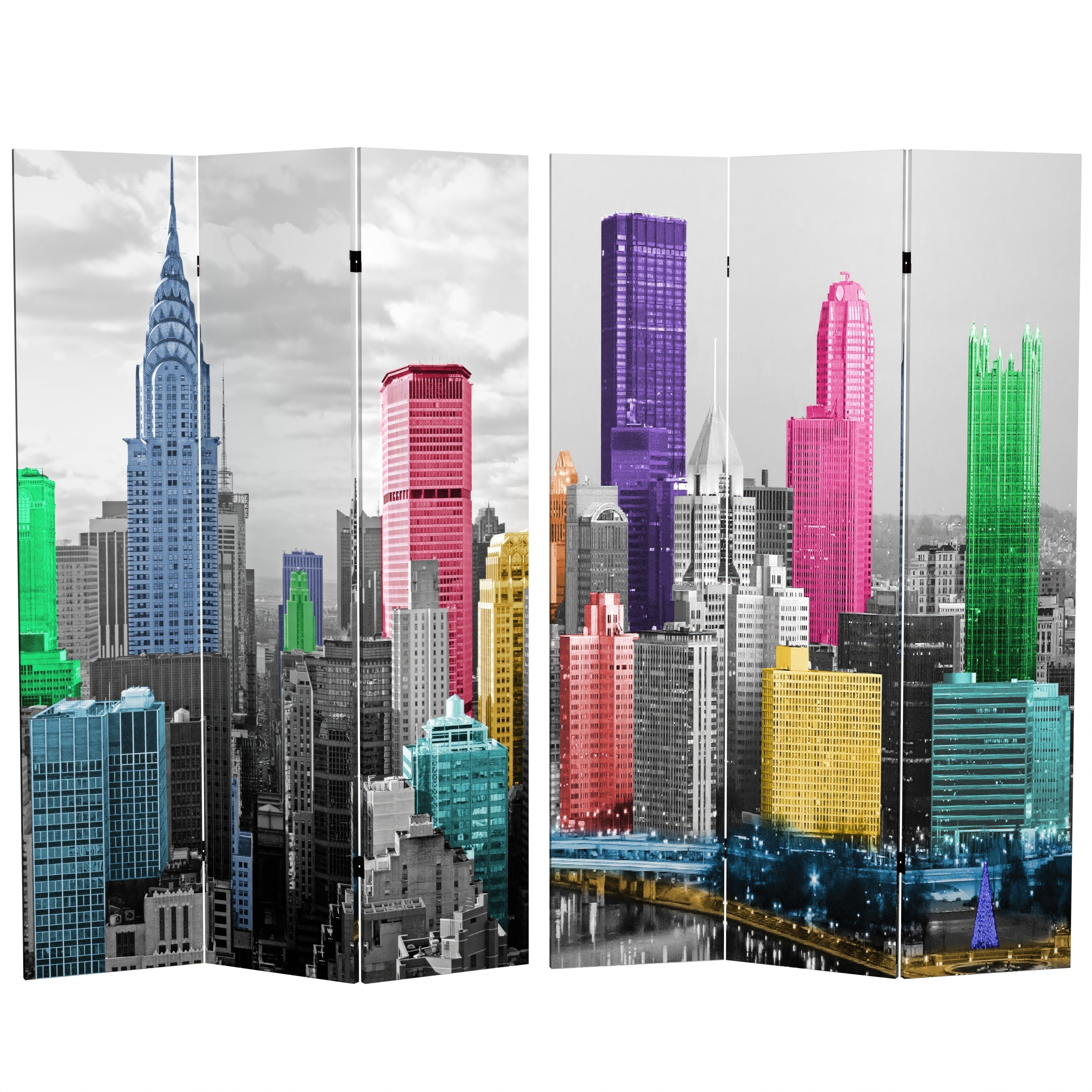 Handmade Wood And Canvas Double Sided New York Scene Room Divider China