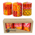 Set Of Three Boxed Hand Painted Mini Pillar Candles With Zahabu Design Set Of 3 Handmade In South Africa