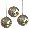 Handpainted Paper Mache Silver Gold Ornaments Set Of 3 India