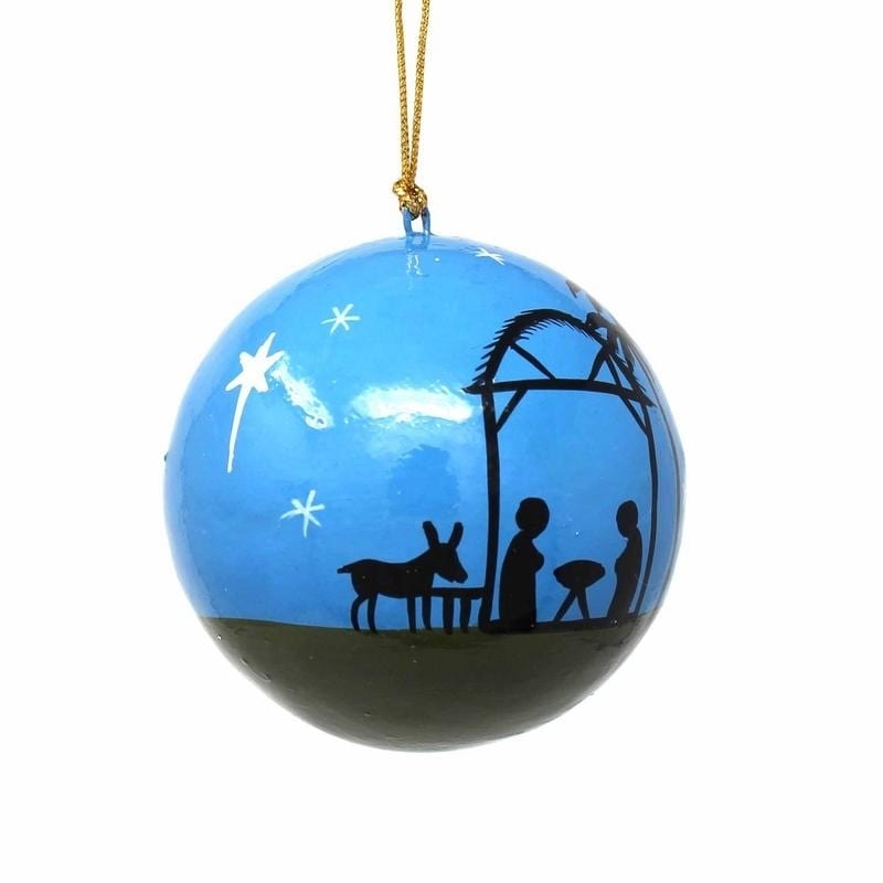Handpainted Papier Mache Hanging Ball Christmas Ornament