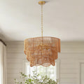Handwoven Paper Rattan Boho Chandelier With 7 Light E26 Base 60Cm Adjustable Height Wave Pendant Light Dining Room