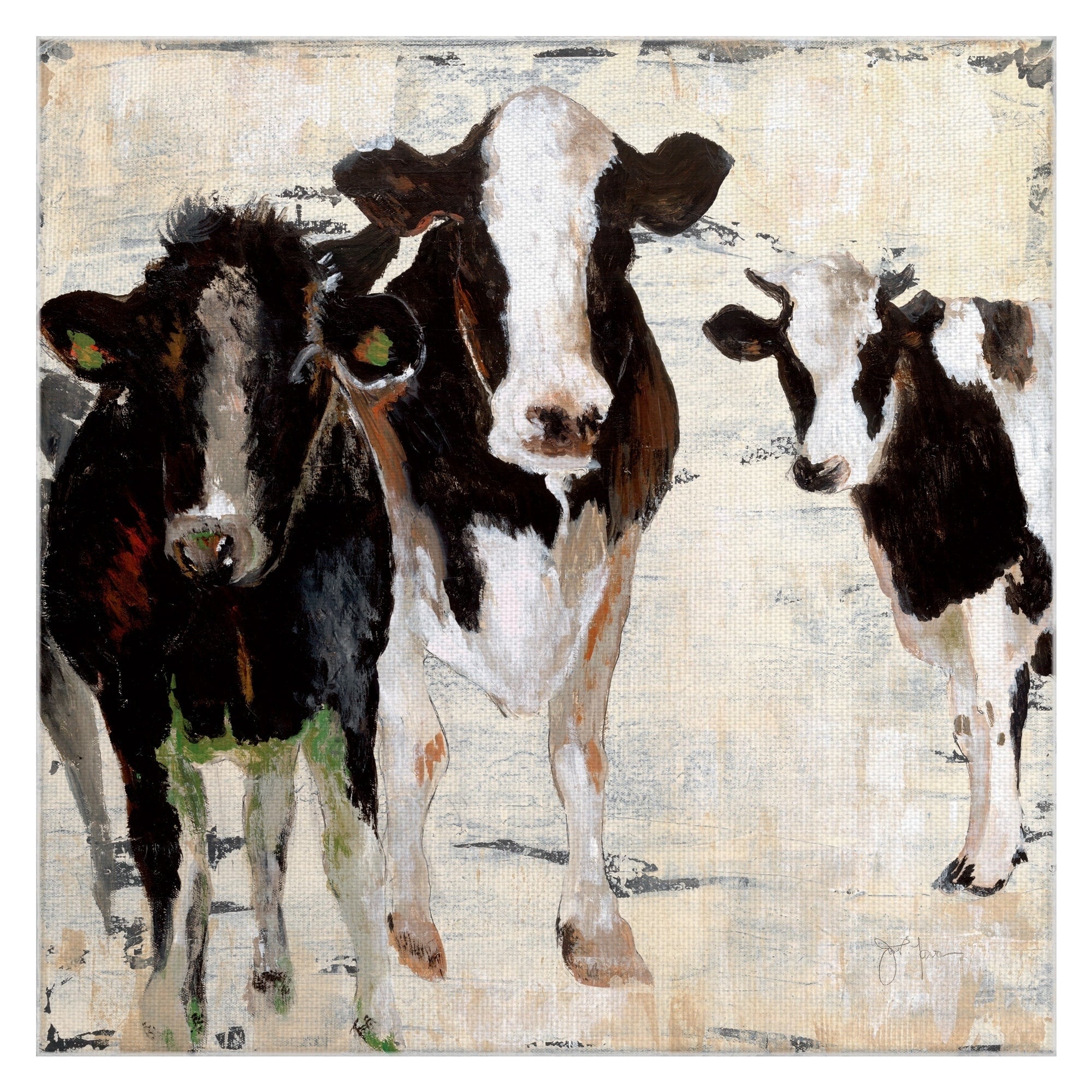 Hangin Out With Farmhouse Cows By Janet Tava Wrapped Canvas Painting Art Print